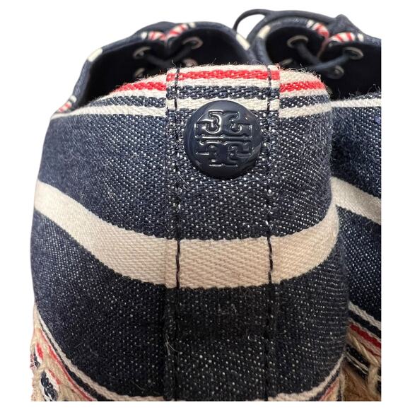 Tory Burch Striped Platform Espadrille Lace Up Shoes Style 8099 - Size 6.5M - Picture 7 of 12